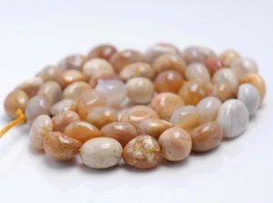 7-8MM  CORAL FOSSIL GEMSTONE PEBBLE NUGGET LOOSE BEADS 7.5" - Picture 1 of 4
