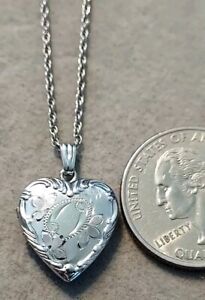 925 Sterling Silver Engraved Photo Locket Pendant/Necklace-Heart-18" Chain