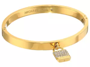 MICHAEL KORS Yellow Gold Bangle Bracelet Padlock Crystals Pave MKJ6355710 + BOX - Picture 1 of 7