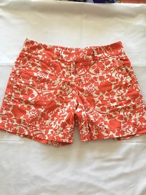 Pantalones Cortos Ann Taylor Loft Talla 0 Cintura Midi Tiro Medio Coral Rojo Blanco Estampado Damasco Foto 1 de 4