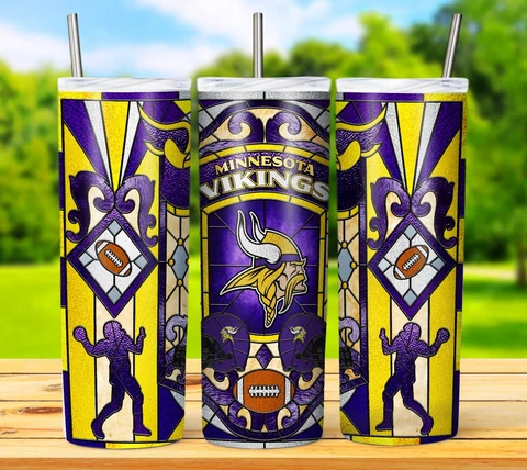20oz Minnesota Vikings tumbler with box, lid and straw Cover