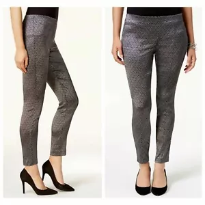 ALFANI LADIES SKINNY LEG TUMMY CONTROL PANTS, SILVER BLACK CAMELOT JACQUARD NWT - Picture 1 of 3
