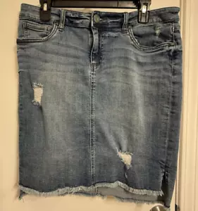 KUT Women's Blue Jean Skirt Connie distressed frayed pencil 12 - Picture 1 of 10