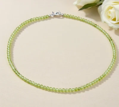 Dainty 2mm Faceted Peridot Choker Necklace Minimalist Elegance | Gift Ready - Image 1 of 4