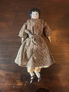 Antique Bisque German China Head Doll Original Body Clothing As Is Black Hair - Picture 1 of 9