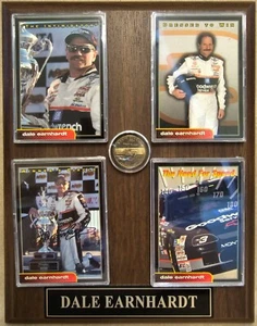 Nascar Driver Dale Earnhardt Sr Wood Plaque 4 Collector Cards And NC Coin 2001 - Picture 1 of 6