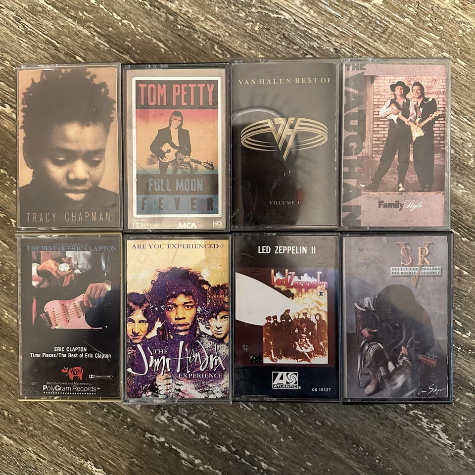 8 Count Cassette Lot Stevie Ray Vaughn Tom Petty Jimi Hendrix Van Halen Zeppelin - Image 1 of 1