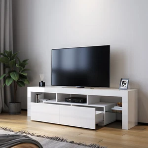 White TV Cabinet Stand RGB LED Light Entertainment Unit Storage Shelf 1600mm - Picture 1 of 13