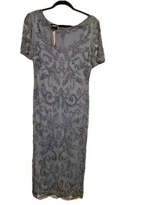 Nordstrom $238 Pisarro Nights 花卉串珠石板灰色短袖礼服 — 第 1/4 张图片