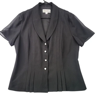 Danny & Nicole размер 14 короткий рукав черная блузка Y2K деловой одежды карьера шик - Изображение 1 из 4