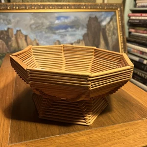 Tramp Art Schale Vintage Americana Folk USA Popsicle Sticks hausgemacht Obstkorb - Bild 1 von 11