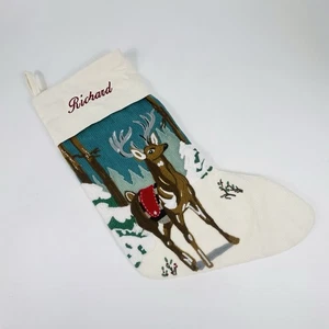 Medias de Navidad Pottery Barn Crewel reno ciervo bosque RICHARD monograma 17" - Imagen 1 de 13