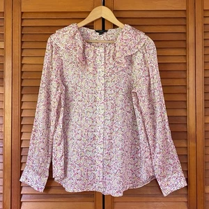 J Crew Top Women's Size Medium Long Sleeve Ruffle Shirt Field Day Print AW869 - Picture 1 of 11