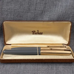 Parker 51 Vacumatic Fountain Pen/Pencil Set Vintage Gray 1/8 14K Gold Filled - Picture 1 of 15