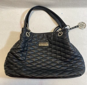 Nicole by Nicole Miller Black Faux Leather Shoulder Bag Large Handbag Excellent - Picture 1 of 10