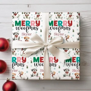 Personalized Dogs Christmas Wrapping Paper, Custom Name Dog Lover Holiday Gift - Picture 1 of 6
