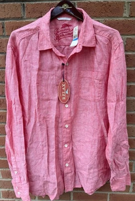 98 美元 TOMMY BAHAMA 男式易穿夏威夷 L/S 亚麻 ALOHA 露营衬衫 XL 全新带标签 — 第 1/4 张图片