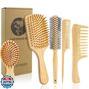 HEYMKGO Haarbürsten-Set, 5-teiliges natürliches Bambus Paddel Entwirrbürste für Damen - Bild 1 von 5