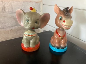 Vintage Disney Dumbo Elephant & Donkey Bobble Head Nodders Pair GREAT Condition - Picture 1 of 7