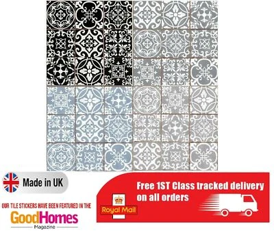 Mixed grey black blue tile stickers wall peel and stick mosaic (pack of 18) - Image 1 of 4