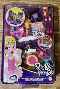 Polly Pocket Sparkle Stage Bow Compact inkl. 2 Puppen 12 Zubehörteile BRANDNEU - Bild 1 von 2