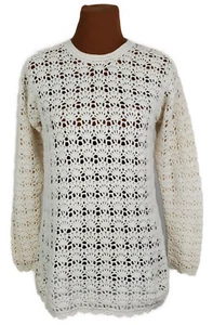 Amanda Smith~Womens M~Cream Ramie & Cotton Crocheted L/S Pullover Sweater / Top - Picture 1 of 10