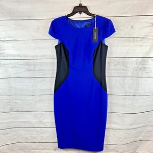 Dress Large 8 10 blue black colorblock Cocktail Wedding sheath Slimming Fashion - Picture 1 of 12
