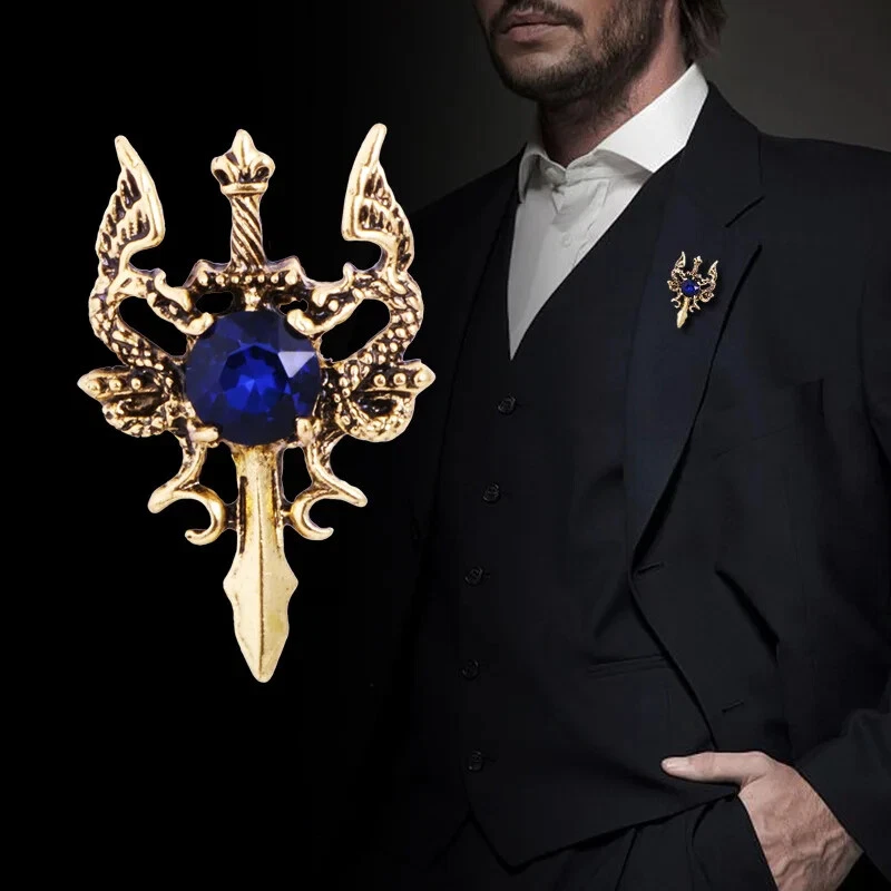 Broche broche espada dragón estrás solapa prendedor hombre traje camisa insignia regalo padre Foto 1 de 4