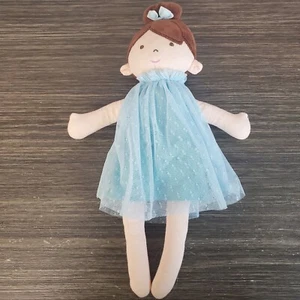 Linzy Toys Soft Cloth Plush Rag Doll Brunette Girl Doll Blue Tulle Tutu Dres - Picture 1 of 5