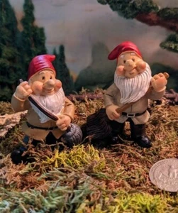 Miniature Fairy Garden Gnome Dwarf Figurine on pick set/ 2 - Picture 1 of 3