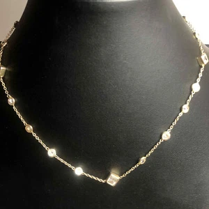 5274 Vermeil Oro Sobre Esterlina Firmado Circonita 925 Circonita Estación Collar 16" 8g - Imagen 1 de 2