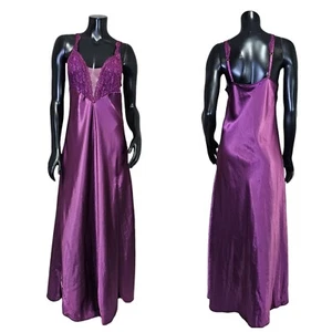 Vintage 80s VS Gold Label M Purple Satin Long Nightgown Chemise Slip Gown - Picture 1 of 8