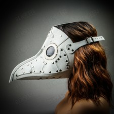White Steampunk Long Nose Plague Doctor Mask Costume for Halloween Masquerade