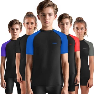 Exxact Sports Short Sleeve Kids BJJ Rash Guard, No Gi Compression Shirt - Picture 1 of 50