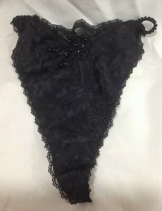 Vintage 90er Victorias Secret Bikinihöschen schwarz Spitze Tanga Schnur, Größe M/L - Bild 1 von 7