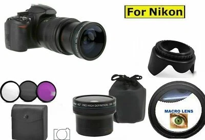 8K 55MM 0.18x HD FISHEYE WIDE ANGLE LENS +HD FILTER KIT + HOOD FOR NIKON D3500 - Image 1 of 4