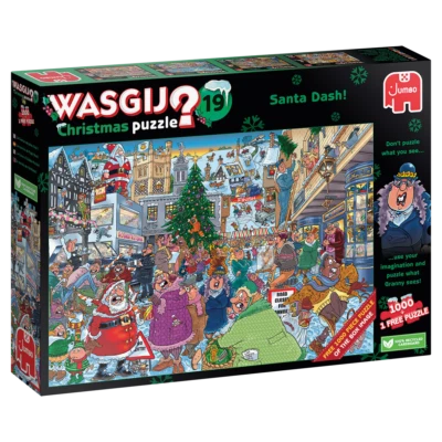 Jumbo 1110100021 Wasgij Christmas 19 Weihnachtsmann Sprint! 2x1000 Teile Puzzle