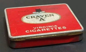 Vintage Rustic CRAVEN "A" Virginia Cigarettes Small Empty Tin w. Black Cat Logo! - Picture 1 of 8