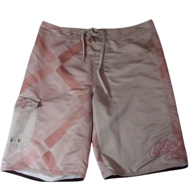 RIP CURL Men's Board Shorts Swim Trunks 33 Tan Embroidered Logo Vacation Resort - Image 1 of 4