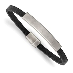Brazalete de identificación de acero inoxidable cepillado con textura de cuero PU negro de 8,25 pulgadas 8,25 pulgadas - Imagen 1 de 3