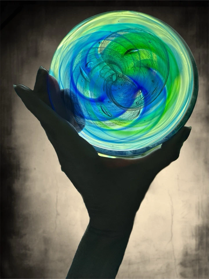 "Pisapapeles de vidrio artístico de Murano azul verde y blanco de 2"" de espesor atrapasol" Foto 1 de 4