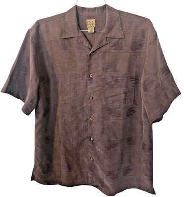Jos A Bank  Palm Tree Camp Shirt Mens Medium Brown Jacquard Weave Short Sleeve  - Image 1 of 4