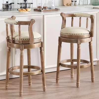 1-pcs Swivel Bar Stools Seat Height 26'' Comfort Leather Wooden Bar Stools,Beige - Image 1 of 4