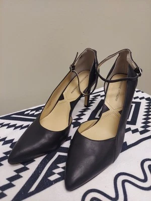Zapatos de salón Adrienne Vittadini de cuero fino negro con correa al tobillo para mujer talla 9,5 Foto 1 de 4