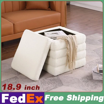 19'' Teddy Square Ottoman Small Storage Ottoman Cube Ottoman for Livingroom - Image 1 of 4