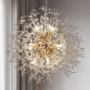 Modern Crystal Gold Fixture Pendant Light Firework Dandelion Sputnik Chandeliers - Picture 1 of 13