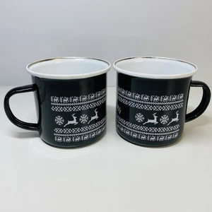 Jack Daniel's Christmas Reindeer And Snow Enamel Mug x 2 -Excellent Condition - Foto 1 di 16