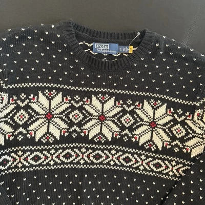 Polo Ralph Lauren Suéter Para Hombres XL Negro Isla Justa Copo de Nieve Pullover Aire Libre Foto 1 de 4