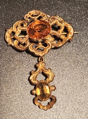 Broche colgante victoriano de oro amarillo de 12k con 2 citrinos Foto 1 de 4