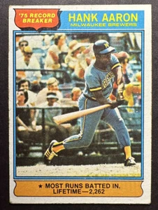 1976 Topps #1 Hank Aaron Record Breaker Insert Most RBI's Lifetime HOF Brewers - Picture 1 of 7